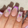 Picture of Purple French tip Press on Nails Short Medium Square Fake Nails with Design Flower Stick on Nails Grapes Glue on Nails Lilac False Nails Nude Acrylic Nails Reusable Daisy Nails for Women Manicure…