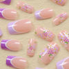 Picture of Purple French tip Press on Nails Short Medium Square Fake Nails with Design Flower Stick on Nails Grapes Glue on Nails Lilac False Nails Nude Acrylic Nails Reusable Daisy Nails for Women Manicure…
