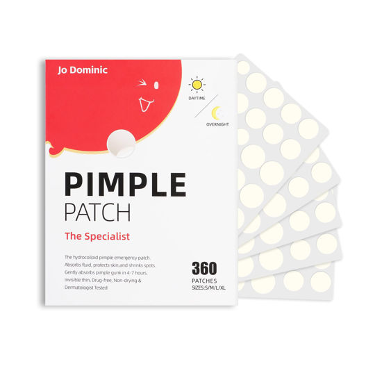 Picture of Jo Dominic Pimple Patches for Face, 4 Size 360 Counts Acne Patches, Hydrocolloid Patches for Covering Zits and Blemishes, Spot Stickers with Salicylic Acid, Tea Tree Oil & Centella