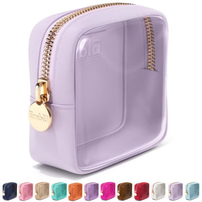 Picture of Embla Clear Cosmetic Bag Makeup Case, Clear Zipper Make Up Pouch and Toiletry Travel Tote, Cute Skincare Pouches for Women Girls, Preppy Purse Cosmetic Organizer, Mini Makeup Bags, Lilac