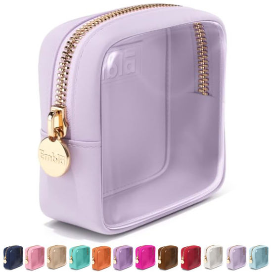 Picture of Embla Clear Cosmetic Bag Makeup Case, Clear Zipper Make Up Pouch and Toiletry Travel Tote, Cute Skincare Pouches for Women Girls, Preppy Purse Cosmetic Organizer, Mini Makeup Bags, Lilac
