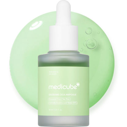 Picture of Medicube Exosome Cica Tea Tree Ampoule for Sensitive Skin with Centella Asiatica help reduce redness and breakouts. Low-irritating, Moisturizing & Soothing Serum | Korean Skincare | 30ml