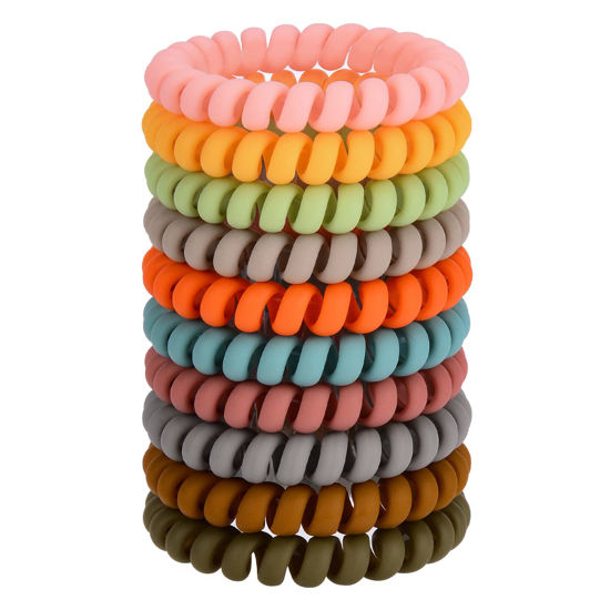 Picture of JessLab Spiral Hair Ties, 10 Pcs Traceless Phone Cord Hair Ties Plastic Coil Hair Ties Ponytail Holders No-Damage Hair Accessory for Girls Women Ladies, Color Assorted (#19)
