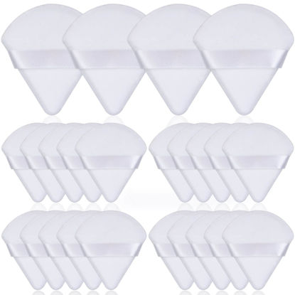 Picture of Thrilez 20pcs Triangle Powder Puff, Loose Powder Puffs Makeup Puff for Face Powder, Setting Powder Puff for Make Up, Face Puff Pads for Press Powder, Sponge Powder Applicator for Face and Eye (White)