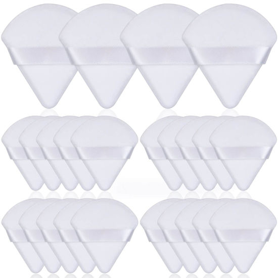 Picture of Thrilez 20pcs Triangle Powder Puff, Loose Powder Puffs Makeup Puff for Face Powder, Setting Powder Puff for Make Up, Face Puff Pads for Press Powder, Sponge Powder Applicator for Face and Eye (White)