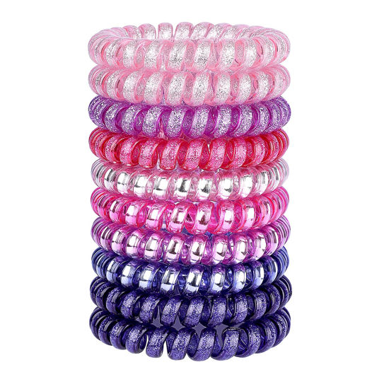 Picture of JessLab Spiral Hair Ties, 10 Pcs Traceless Phone Cord Hair Ties Spiral Bracelet Plastic Coil Hair Ties Ponytail Holders No-Damage Hair Accessory for Girls Women Ladies, Color Assorted, Set 36