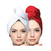 Picture of KEEPOZ Hair Towel Wrap Quick Dry 100% Cotton Super Absorbent Turban Head Wrap for Women with Button, Non Microfiber Anti Frizz, Hair Cap for Curly, Long & Thick Hair (Red+White, 2 Pcs)