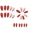 Picture of Red Press on Nails Heart Fake Nails Medium Almond False Nails with Line Design Nude Pink Glue on Nails Glossy Acrylic Nail Full Cover Stick on Nails for Women Manicure Valentine's Day Manicure