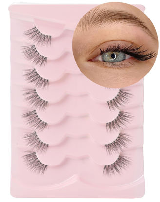 Picture of Onlyall Half Eyelashes Corner Lashes Natural Lashes Half Lashes Wispy End Lashes Corner Eyelashes 3/4 Lashes Clear Band Lashes 7 Pairs C05 (10MM-15MM)