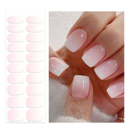 Picture of OAUEE Semi Cured Gel Nail Strips | 20 Gel Nail Stickers | Gel Nail Stickers with UV Light Required | Salon Quality, Easy Application and Removal（Transparent Pink Ombre）