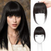 Picture of ELEFOCUS Clip in Bangs Real Human Hair Brown Black 100% Human Hair French Bangs Fake Bangs Hair Clip on bangs for women Fringe with Temples Hairpieces Curved Bangs for Daily Wear