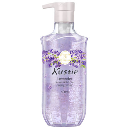 Picture of KUSTIE Lavender Body Wash, with Natural Real Lavender Petals, Fresh and Long-Lasting Lavender Scent with Pump for Deep Moisture and 24hr Skin Renewal for Dry Skin 16.9 oz
