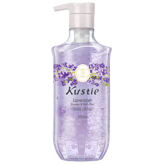 Picture of KUSTIE Lavender Body Wash, with Natural Real Lavender Petals, Fresh and Long-Lasting Lavender Scent with Pump for Deep Moisture and 24hr Skin Renewal for Dry Skin 16.9 oz