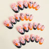 Picture of Halloween Press on Nails Short Round Fake Nails with Pumpkin Ghost Bat Designs Black Orange French Tip Nails Press ons Glossy Glue on Nails Light Pink Almond Stick on Nails for Women 24Pcs