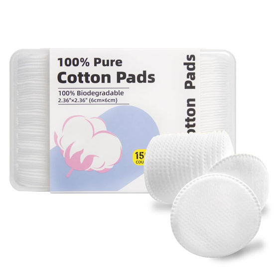 Picture of Boxed 100% Cotton Rounds for Face (150), Dual-Texture, Soft, Lint-Free Makeup Remover Pads, Hypoallergenic, Highly Absorbent