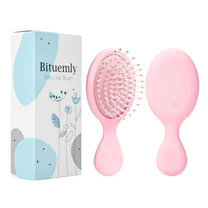 Picture of Bituemly Mini Hair Brush, Detangling Hairbrush for Dry and Wet Hair, Small Size Travel Detangler Brush for Girls Boys Kids Women Men for All Hair Types Pink