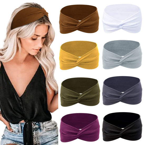 Picture of Tobeffect Non-Slip Headbands for Short Hair - Yoga, Workout, Running Sport Elastic Hair Twist Turbans and Wraps for Women and Girls