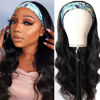Picture of Headband Wig Human Hair Body Wave 16 inch Non Lace Front Wig Machine Made Wigs Brazilian Body Wave Human Hair Headband Half Wigs for Black Women Natural Color