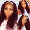 Picture of 99J Burgundy Headband Wig Deep Wave Human Hair 20 Inch Glueless Headband Wigs for Black Women Brazilian Red Wine Curly Headband Wigs Machine Made None Lace Front Wigs Human Hair 150% Density…
