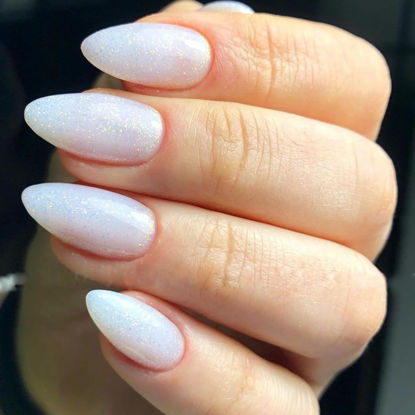 Picture of GLAMERMAID Nude White Press On Nails Short Almond, Translucence Milk White Gel Nails Short Oval Fake Nails, Natural Pure Medium Stiletto Stick Glue on Nails for Women, Glossy Gel Round Oval False Nail