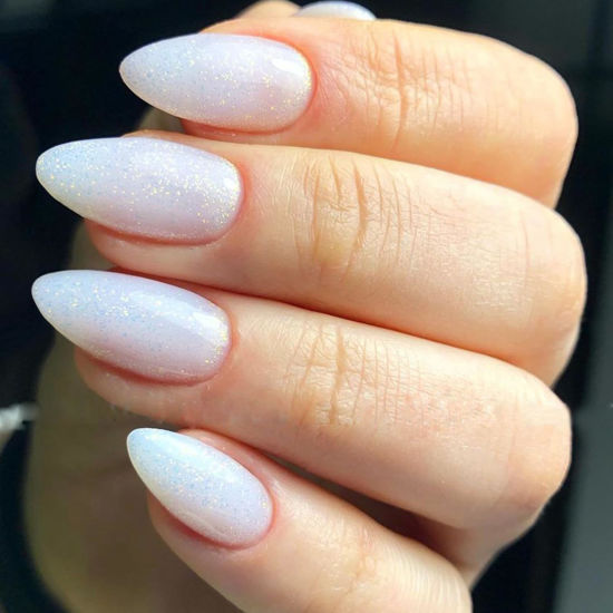 Picture of GLAMERMAID Nude White Press On Nails Short Almond, Translucence Milk White Gel Nails Short Oval Fake Nails, Natural Pure Medium Stiletto Stick Glue on Nails for Women, Glossy Gel Round Oval False Nail