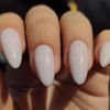 Picture of GLAMERMAID Nude White Press On Nails Short Almond, Translucence Milk White Gel Nails Short Oval Fake Nails, Natural Pure Medium Stiletto Stick Glue on Nails for Women, Glossy Gel Round Oval False Nail