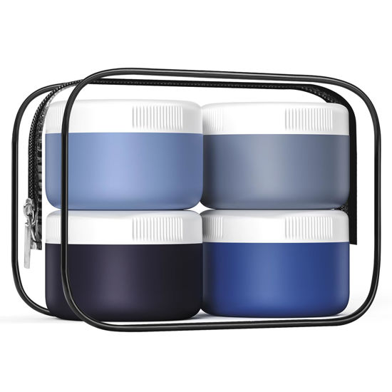 Picture of Kuangre Travel Containers for Toiletries, Silicone Cream Jars BPA Free, TSA Approved 2oz Travel Size Containers, Leak-proof Travel Essentials with Lid for Cosmetic Face Hand Body Cream (4 Pack)