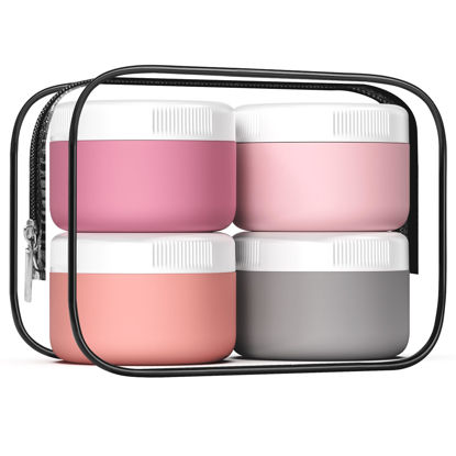 Picture of Kuangre Travel Containers for Toiletries, Silicone Cream Jars BPA Free, TSA Approved 2oz Travel Size Containers, Leak-proof Travel Essentials with Lid for Cosmetic Face Hand Body Cream (4 Pack)