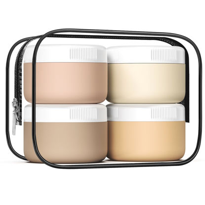 Picture of Kuangre Travel Containers for Toiletries, Silicone Cream Jars BPA Free, TSA Approved 2oz Travel Size Containers, Leak-proof Travel Essentials with Lid for Cosmetic Face Hand Body Cream (4 Pack)