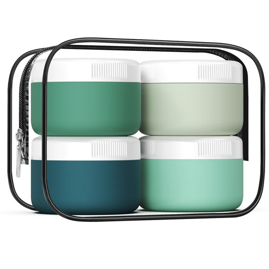 Picture of Kuangre Travel Containers for Toiletries, Silicone Cream Jars BPA Free, TSA Approved 2oz Travel Size Containers, Leak-proof Travel Essentials with Lid for Cosmetic Face Hand Body Cream (4 Pack)