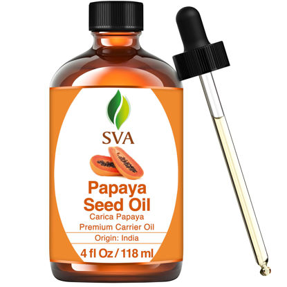 Picture of SVA Papaya Seed Oil - 4 Fl Oz - 100% Natural Cold Pressed Papaya Oil - for Face, Skin Care, Hair Care, Scalp Massage & Body Massage - Carrier Oil with Dropper