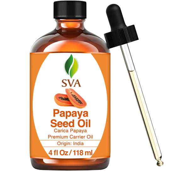 Picture of SVA Papaya Seed Oil - 4 Fl Oz - 100% Natural Cold Pressed Papaya Oil - for Face, Skin Care, Hair Care, Scalp Massage & Body Massage - Carrier Oil with Dropper