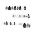 Picture of LBPEPAMZ Black Press on Nails Medium Almond Fake Nails with 3D Alloy Bow Pearl Designs Black Gradient Full Cover False Nails Water Drops Silver Star Glossy Acrylic Nails Stick on Nails for Women 24Pcs