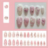 Picture of LBPEPAMZ Pink Press on Nails Medium Almond Fake Nails with 3D Heart Pearl Rhinestones Designs White Gradient Bow Silver Star Stick on Nails Flower Charm Full Cover Glue on Nails for Women Girls 24Pcs