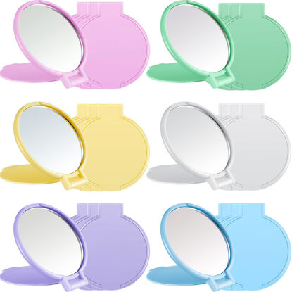 Picture of Jetec Mini Folding Mirror Round Compact Mirror Portable Pocket Mirror Makeup Small Mirror Vintage Portable Travel Makeup Mirror for Women(Macaron Colors,18 Pieces)