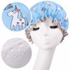 Picture of Unicorn Shower Caps for Long/Thick Hair, Cute Hair Cover for Women and Girl, Waterproof Bath Hat, Double Layer Bonnet
