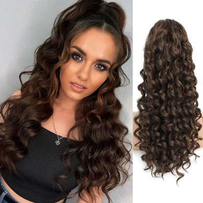 Picture of KETHBE 20 Inch Drawstring Ponytail Hair Extension Long Wavy Ponytail Hair Extensions Fake Ponytails Synthetic Heat Resistant Hair Pieces for Women (20Inch,Brown)