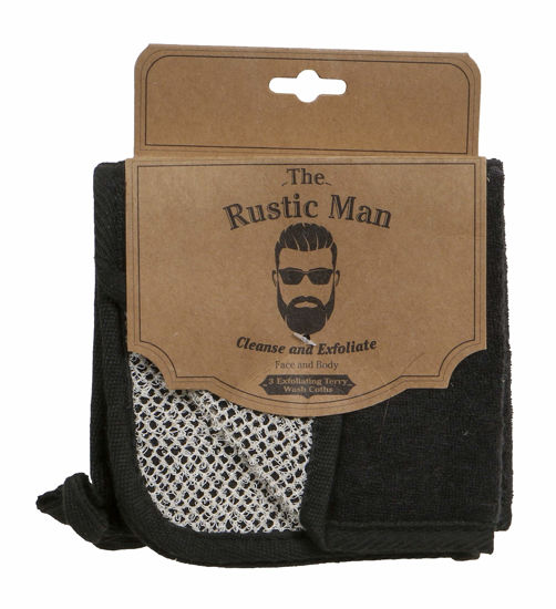 Picture of The Rustic Man Terry Wash Cloths for Face and Body, Dual-Sided Cleansing and Exfoliating Washcloths, Machine Wash, Black, 3 Count
