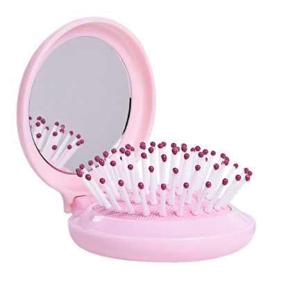 Picture of Arthaxi Hair Brush with Mirror, Compact Mirror with Mini Hair Brush Set, Folding Hairbrush for Women, Baby Pink