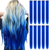 Picture of TOFAFA 22 inch Colored Hair Extensions, Colorful Party Highlights Clip in Synthetic Hair Extensions for Girls Women Kids Favor Gift (10 PCS Blue)