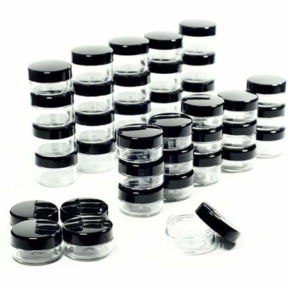 Picture of ZEJIA 5 Gram Sample Containers with Lids, 50PCS Mini Makeup Containers, Empty Plastic Travel Cosmetic Containers with Labels