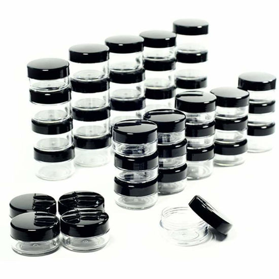 Picture of ZEJIA 5 Gram Sample Containers with Lids, 50PCS Mini Makeup Containers, Empty Plastic Travel Cosmetic Containers with Labels