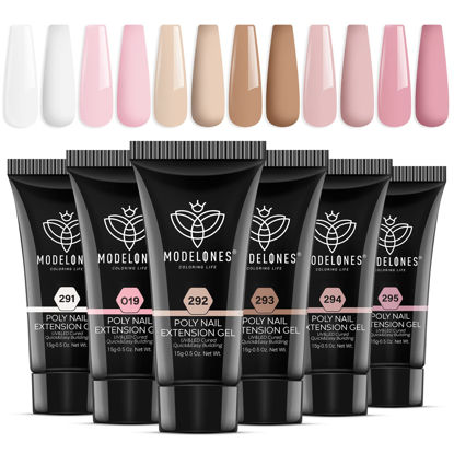 Picture of modelones Poly Extension Gel Kit for Nail, 6 Colors Pink Nude Collection Poly Nail Gel Set Builder Nail Gel Gentle Colors French Manicure DIY Design Nail Art Home Salon Beauty Gift