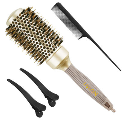 Picture of LGLQN Round Barrel Brush for Blow Drying, with Boar Bristles, Nano Thermal Ceramic & Ionic Tech, 1.7 inch, Gold