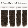 Picture of KooKaStyle Clip in Synthetic Hair Extensions Long Wavy 4PCS Thick Hairpieces Dark Chocolate Brown Fiber Double Weft Natural Hair Extensions 20 Inch for Women
