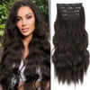 Picture of KooKaStyle Clip in Synthetic Hair Extensions Long Wavy 4PCS Thick Hairpieces Dark Brown Fiber Double Weft Natural Hair Extensions 16 Inch for Women