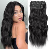 Picture of KooKaStyle Clip in Synthetic Hair Extensions Long Wavy 4PCS Thick Hairpieces Black Fiber Double Weft Natural Hair Extensions 16 Inch for Women