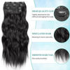 Picture of KooKaStyle Clip in Synthetic Hair Extensions Long Wavy 4PCS Thick Hairpieces Black Fiber Double Weft Natural Hair Extensions 16 Inch for Women