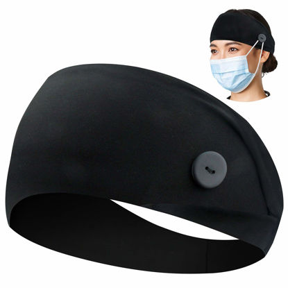 Picture of ABAMERICA Headbands with Button for Mask, Wide Nurses Headbands Non Slip Elastic Ear Protection for Women Men Doctors Sweatband Headband (BUTTON- 1 PACK COLOR05)