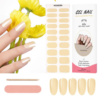 Picture of Kalolary 20PCS Semi Cured Gel Nail Polish Strips, Solid White Adhesive Full Wrap Gel Nail Art Sticker, Waterproof Gel Nail Wrap Stickers with Nail File and Stick（UV/LED Lamp Required）
